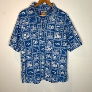 Hilo Hattie Mens size large blue white cotton short sleeve shirt